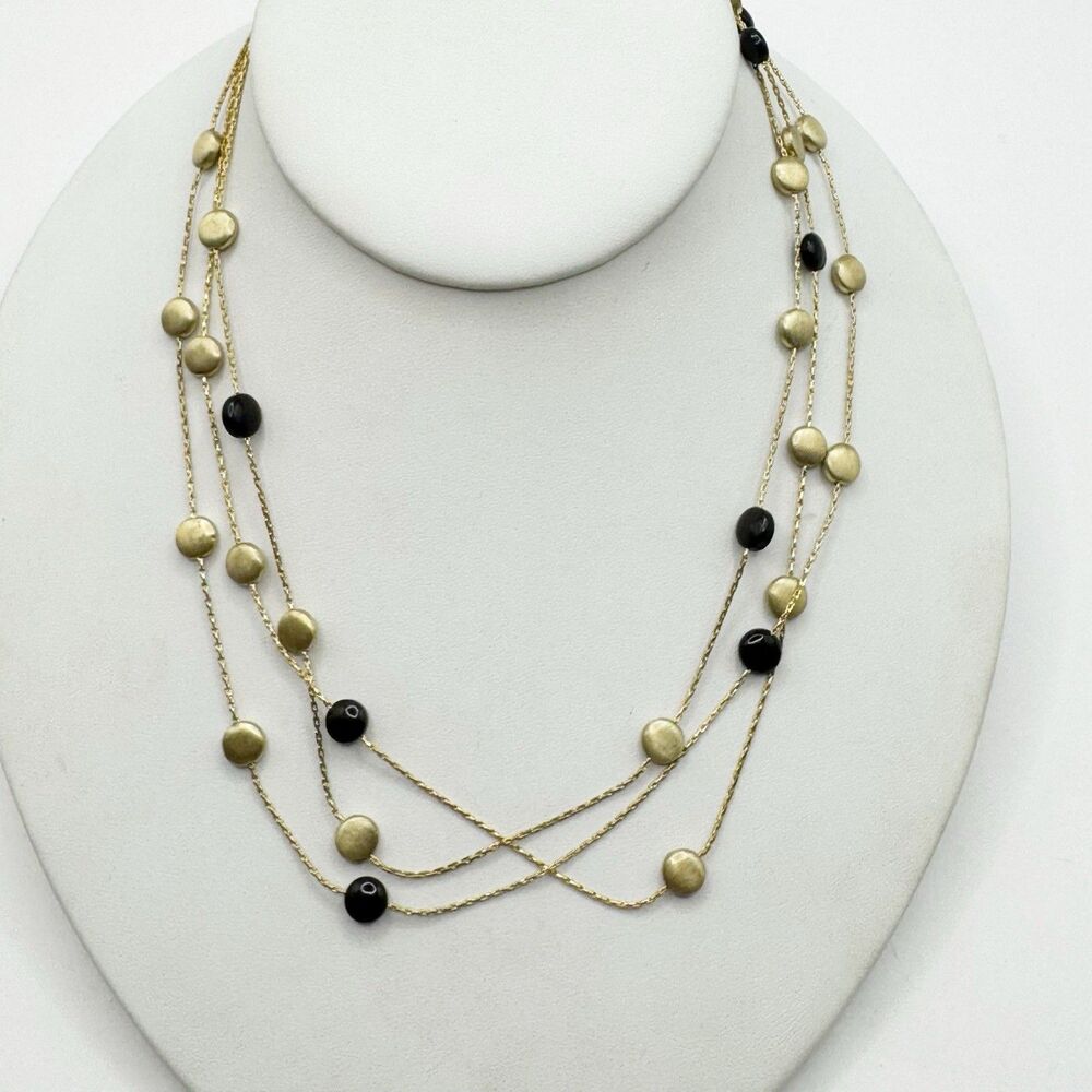 Monet NWT Gold Tone Layered Necklace With Onyx And Gold Station Beads